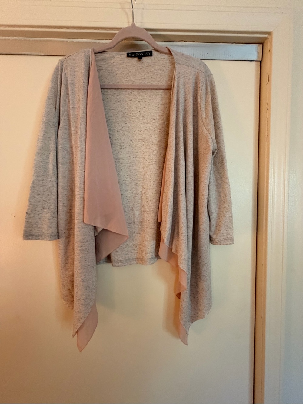 Brixon Ivy Light Gray Cardigan with Blush Pink Lining